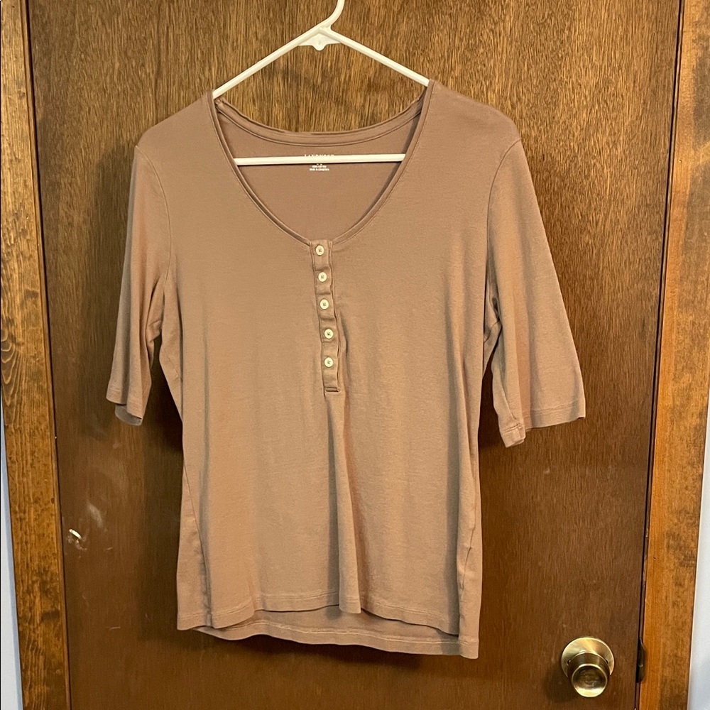 Lands' End Women's Tan Short Sleeve Henley Top